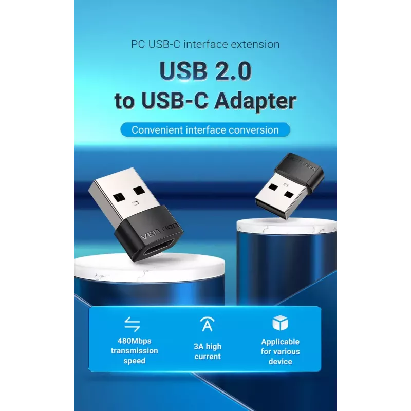 Adapter USB Vention CDWB0 USB 2.0 męski na USB-C żeński czarny PVC