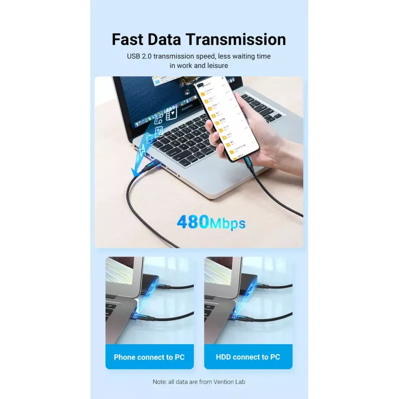 Adapter USB Vention CDWB0 USB 2.0 męski na USB-C żeński czarny PVC
