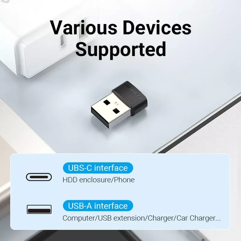 Adapter USB Vention CDWB0 USB 2.0 męski na USB-C żeński czarny PVC