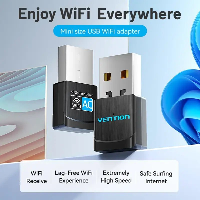 Vention USB Wi-Fi dwupasmowy adapter 2.4G/5G czarny bezprzewodowy USB 433 Mbit/s