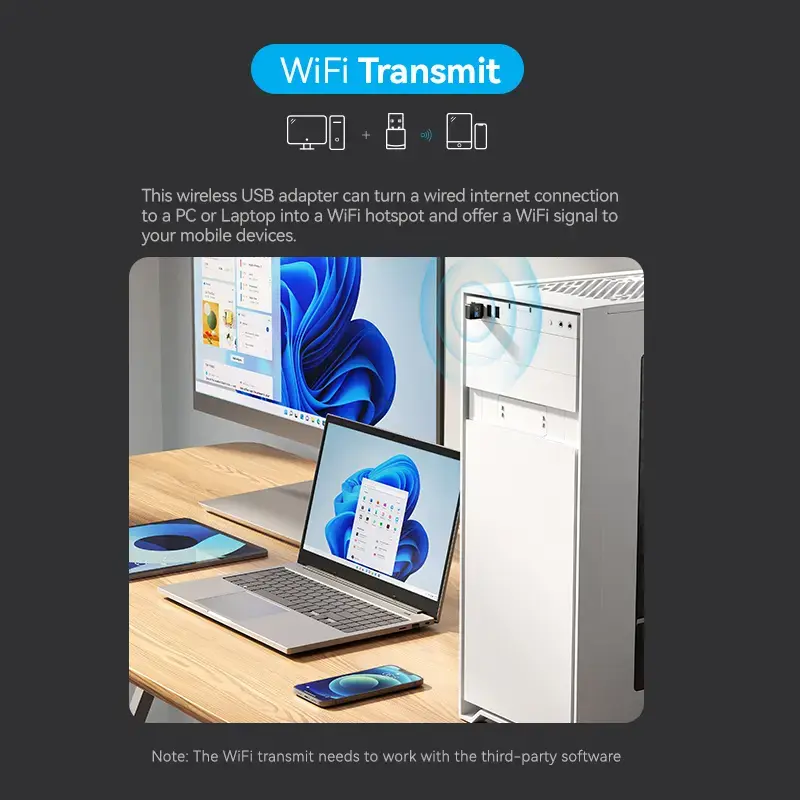 Vention USB Wi-Fi dwupasmowy adapter 2.4G/5G czarny bezprzewodowy USB 433 Mbit/s