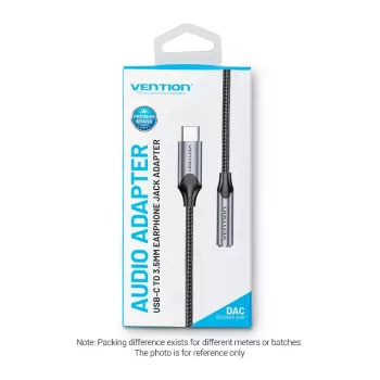 Adapter Vention USB-C na jack słuchawkowy 3,5 mm BGMHA, męski USB Type-C na żeński 3,5 mm, 0,1 m, szary