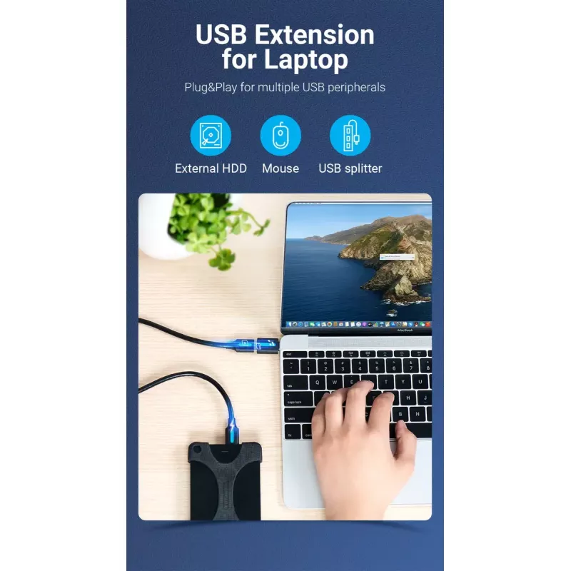 Adapter Vention USB-C do USB 3.0 OTG CDUB0 — wtyk USB-C na gniazdo USB-A, czarny PCV, styki niklowane