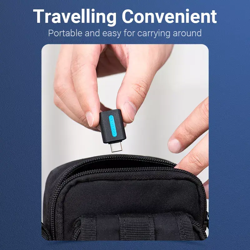 Adapter Vention USB-C do USB 3.0 OTG CDUB0 — wtyk USB-C na gniazdo USB-A, czarny PCV, styki niklowane