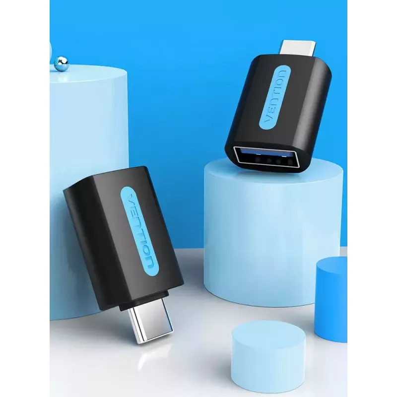 Adapter Vention USB-C do USB 3.0 OTG CDUB0 — wtyk USB-C na gniazdo USB-A, czarny PCV, styki niklowane