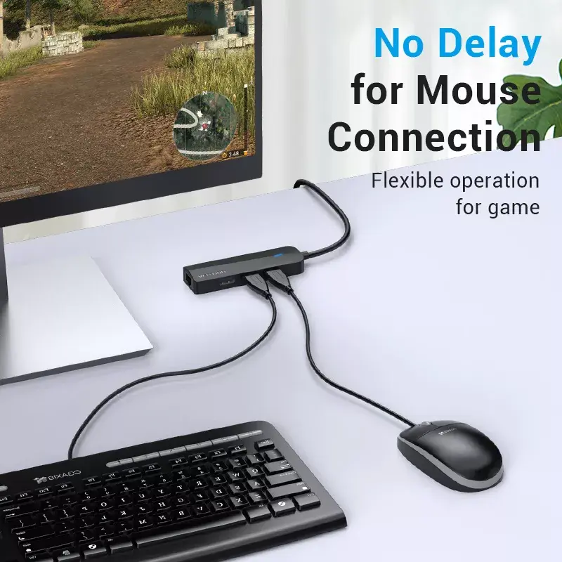 Koncentrator USB 2.0 Vention 3-portowy z adapterem Ethernet 100M, host USB 2.0, 4 porty, czarny