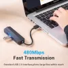 Koncentrator USB 2.0 Vention 3-portowy z adapterem Ethernet 100M, host USB 2.0, 4 porty, czarny