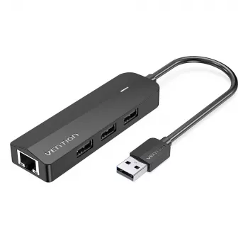Koncentrator USB 2.0 Vention 3-portowy z adapterem Ethernet 100M, host USB 2.0, 4 porty, czarny