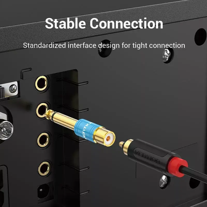 Adapter audio Vention VDD-C03 — 6,5 mm (męski) na RCA (żeński), pozłacane styki, niebieski