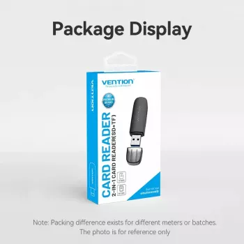 Czytnik kart Vention 2-w-1 USB 3.2 Gen 1 (USB 3.0) — SD i MicroSD, Czarny, Kompaktowy