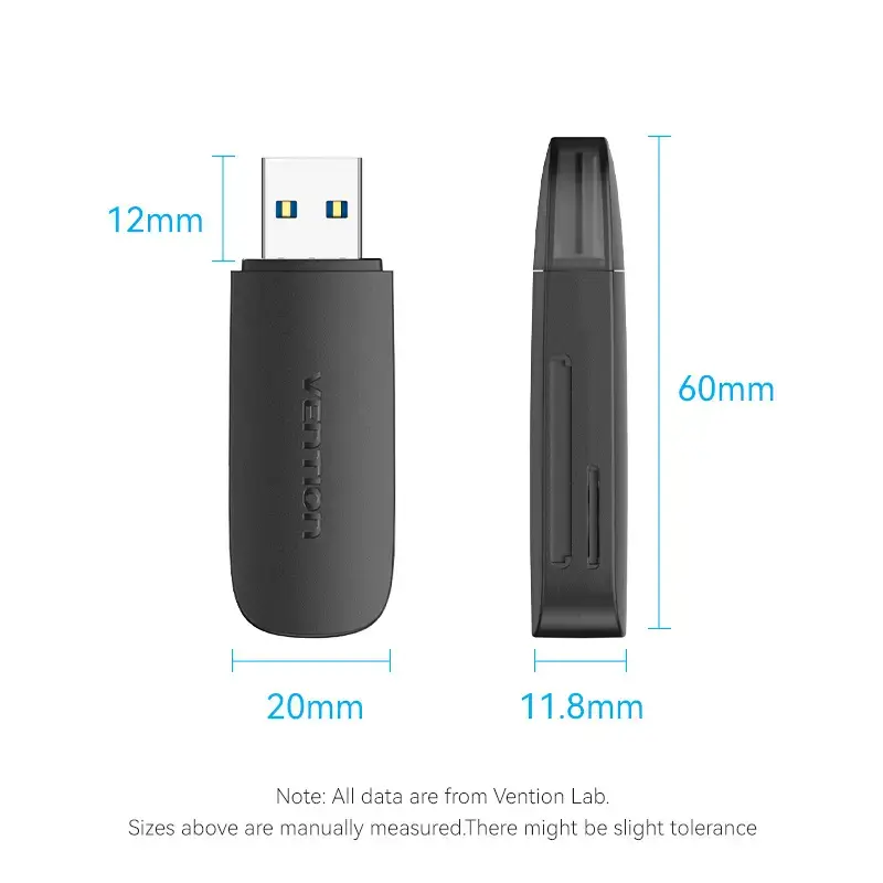 Czytnik kart Vention 2-w-1 USB 3.2 Gen 1 (USB 3.0) — SD i MicroSD, Czarny, Kompaktowy
