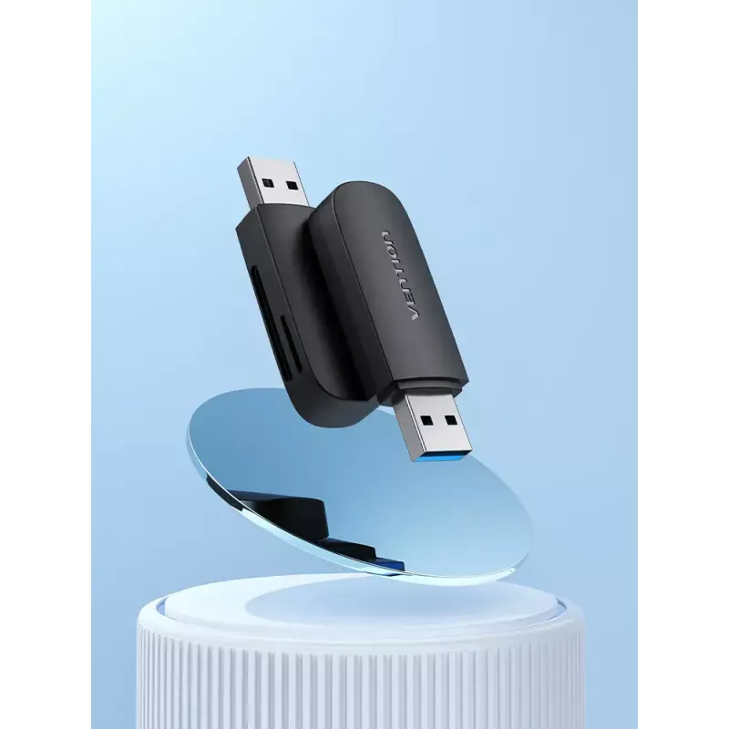 Czytnik kart Vention 2-w-1 USB 3.2 Gen 1 (USB 3.0) — SD i MicroSD, Czarny, Kompaktowy