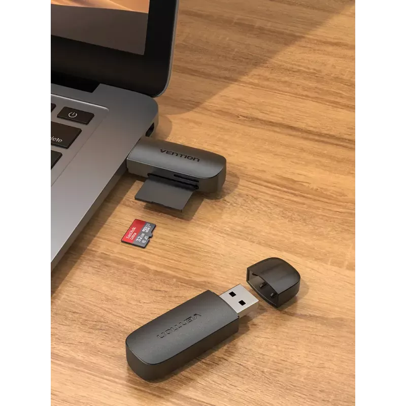 Vention 2-w-1 czytnik kart USB 3.0 A SD+TF, USB 3.2 Gen 1, 5000 Mbit/s, Czarny