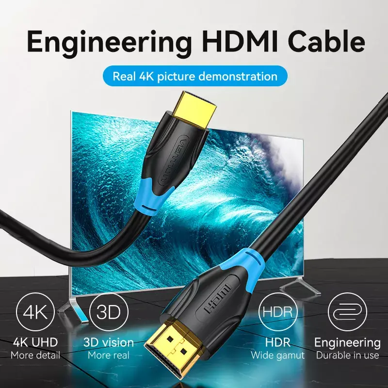 Kabel HDMI Vention 2 m, HDMI 2.0, 18 Gbit/s, 4K@60Hz, HDR, ARC, Ethernet, czarny