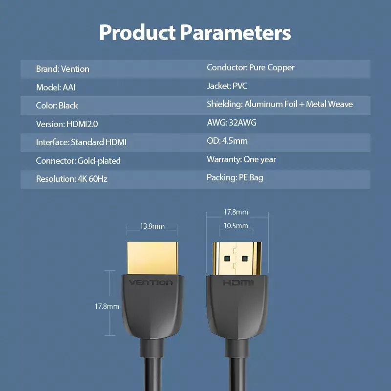 Przenośny kabel HDMI Vention 1M Czarny 2.0 18 Gbit/s