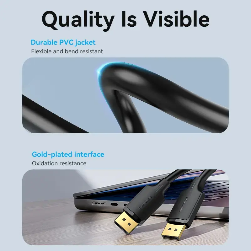 Kabel DisplayPort męsko-męski Vention 1,5 m, 4K HD, czarny, średnica 6 mm