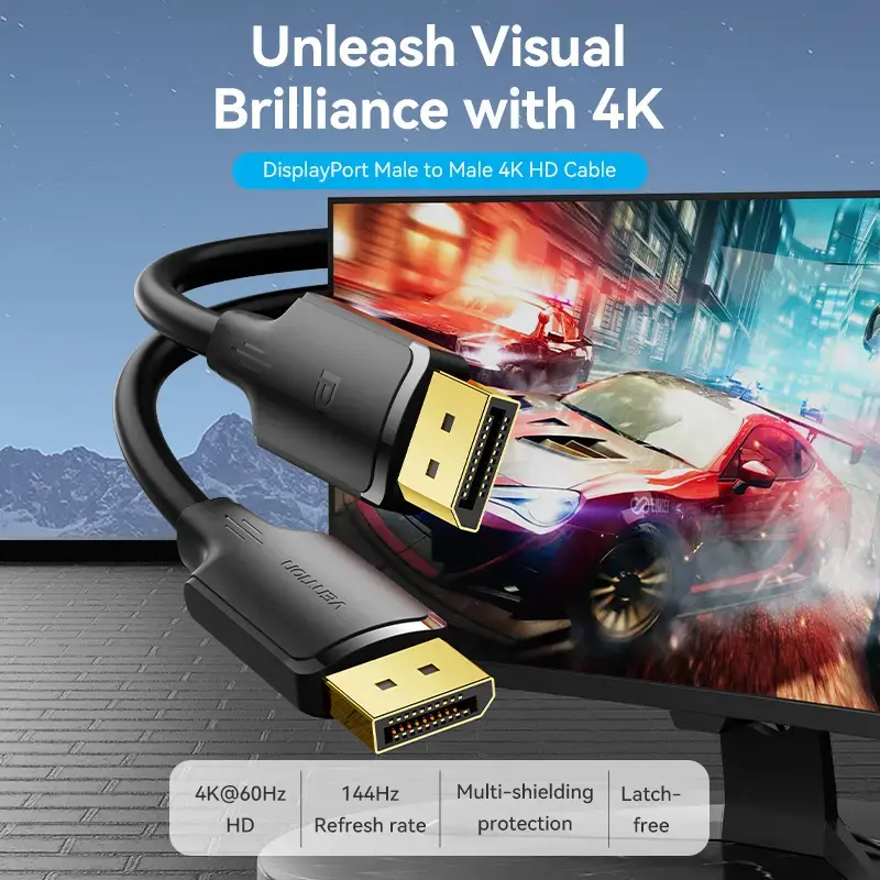 Kabel DisplayPort męsko-męski Vention 1,5 m, 4K HD, czarny, średnica 6 mm