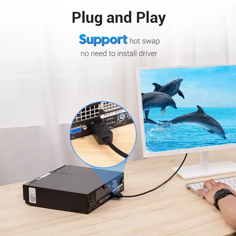 Kabel DisplayPort do DVI Vention HAFBH — DisplayPort na DVI, 1 m, czarny, 5,2 mm
