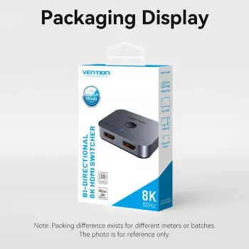Vention 2-Port Bi-Directional 8K HDMI Switcher AKPH0, HDMI 2.1, 7680×4320@60Hz, USB-C power, Aluminium, szary