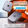 Vention 2-Port Bi-Directional 8K HDMI Switcher AKPH0, HDMI 2.1, 7680×4320@60Hz, USB-C power, Aluminium, szary