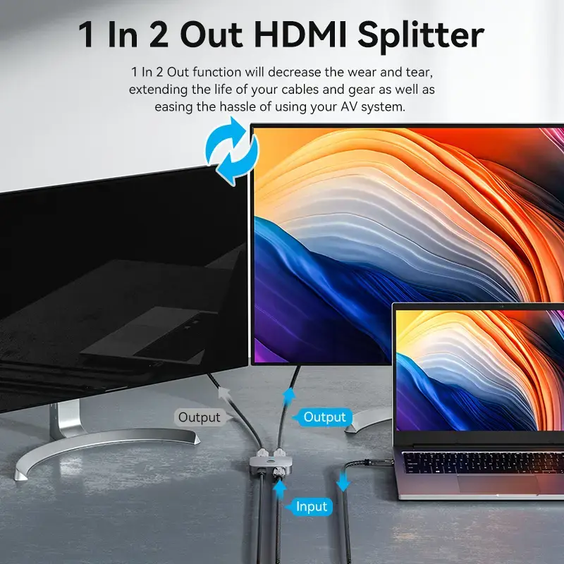 Vention 2-Port Bi-Directional 8K HDMI Switcher AKPH0, HDMI 2.1, 7680×4320@60Hz, USB-C power, Aluminium, szary