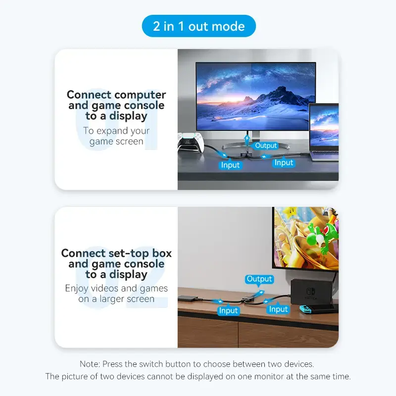 Przełącznik HDMI 2-portowy dwukierunkowy 4K Vention AKOB0 — 3 porty HDMI, 3840×2160@60Hz, ABS, Plug and Play