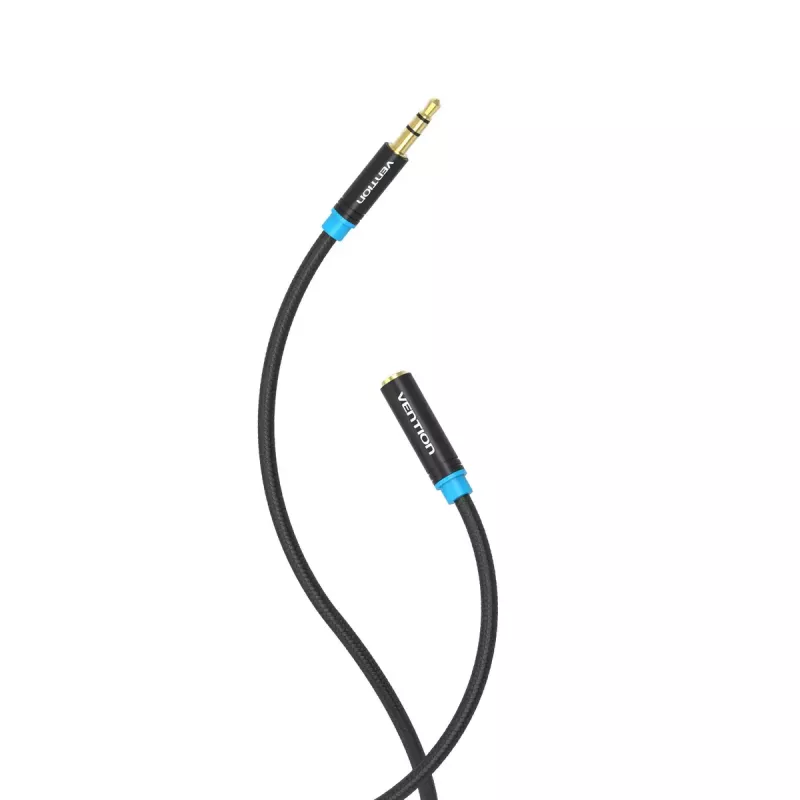 Przedłużacz audio Vention 3,5 mm 1,5 m, męski-żeński, bawełniany oplot, metalowe wykończenie w kolorze czarnym