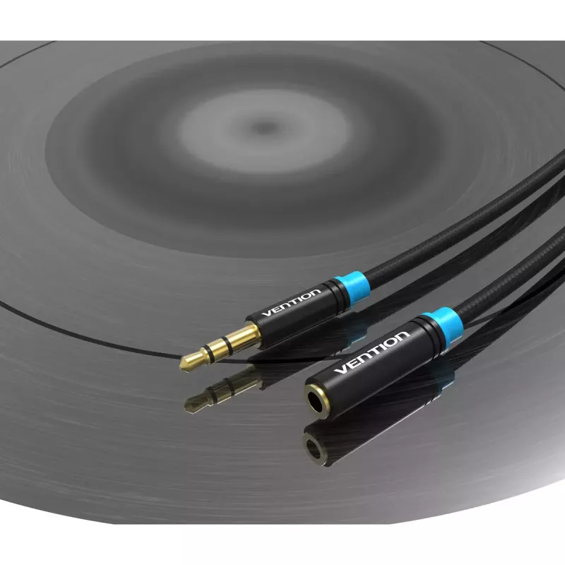 Przedłużacz audio Vention 3,5 mm 1,5 m, męski-żeński, bawełniany oplot, metalowe wykończenie w kolorze czarnym