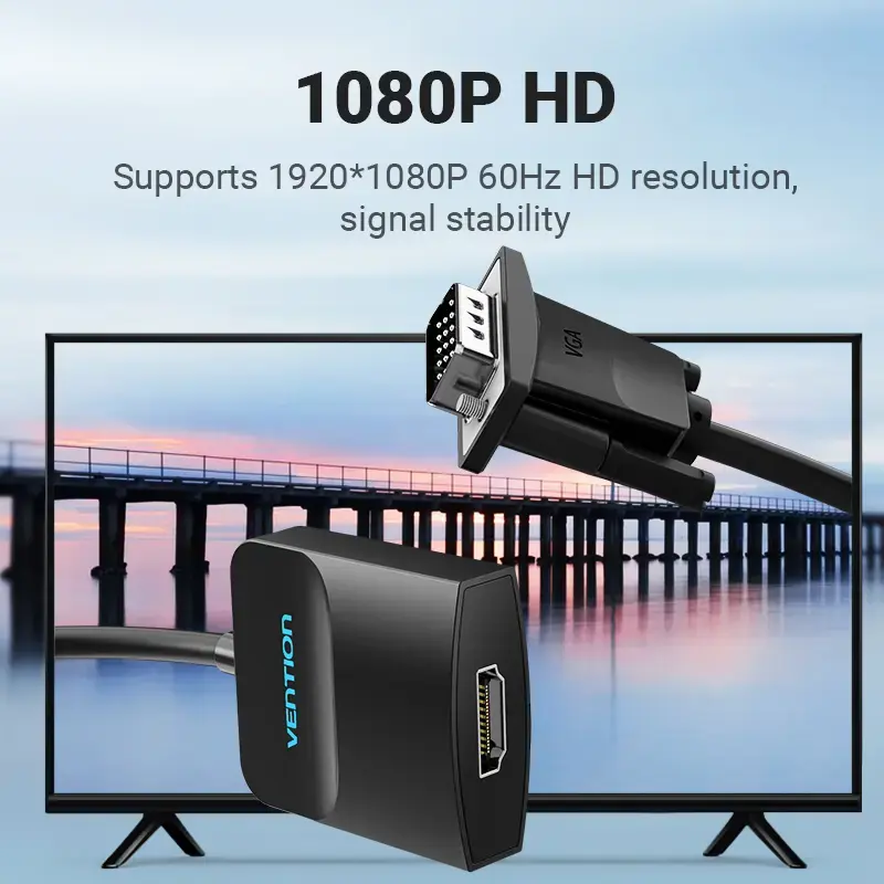 Konwerter VGA na HDMI Vention 0,15 M czarny VGA HDMI Micro USB Audio