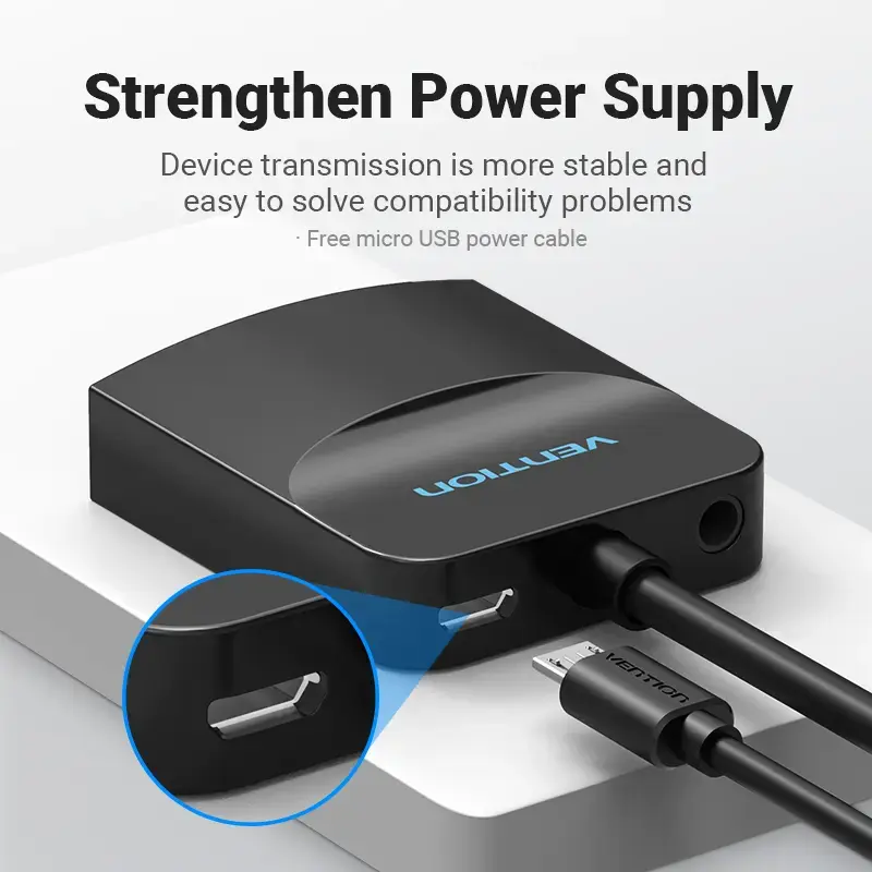 Konwerter VGA na HDMI Vention 0,15 M czarny VGA HDMI Micro USB Audio