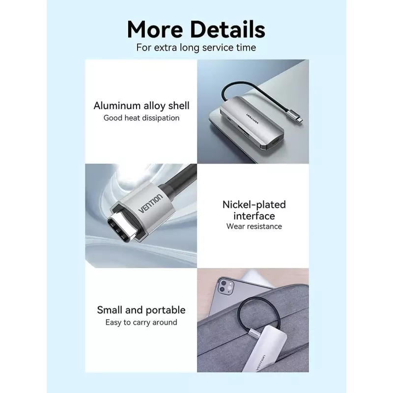 Stacja dokująca Vention USB-C do HDMI USB 3.0x3 SD TF PD 100W Szary