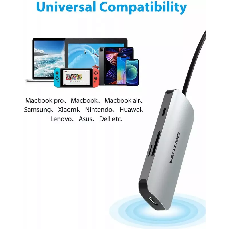 Stacja dokująca Vention USB-C do HDMI USB 3.0x3 SD TF PD 100W Szary