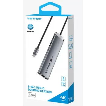 Stacja dokująca Vention 9-w-1 USB-C TGVHB — RJ-45, HDMI 4K@60Hz, USB 3.2 Gen1, SD/MicroSD, 1x USB-C