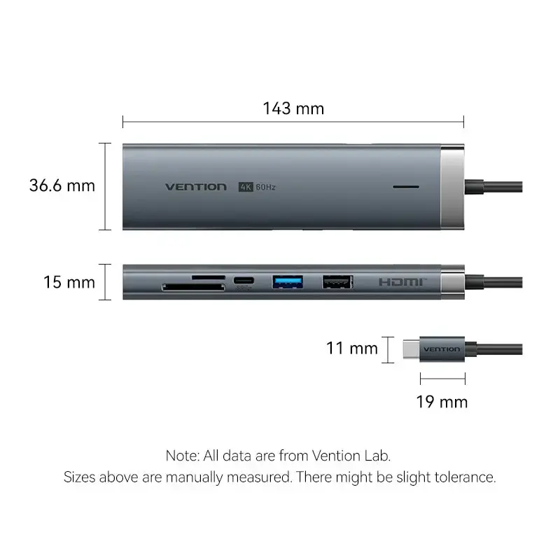 Stacja dokująca Vention 9-w-1 USB-C TGVHB — RJ-45, HDMI 4K@60Hz, USB 3.2 Gen1, SD/MicroSD, 1x USB-C