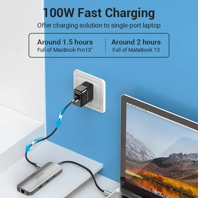 Stacja dokująca Vention wielofunkcyjna USB-C do HDMI USB3.0x3 RJ45 SD TF TRRS 3,5 mm PD 0,15 M szara stop aluminium