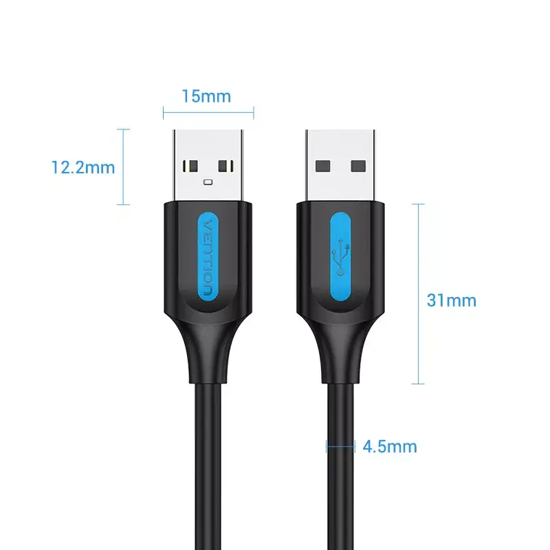 Kabel USB 2.0 A–A Vention 2 m, czarny PVC, USB A na USB A, 0,48 Gbit/s