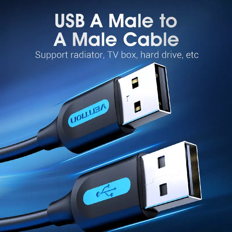 Kabel USB 2.0 A–A Vention 2 m, czarny PVC, USB A na USB A, 0,48 Gbit/s