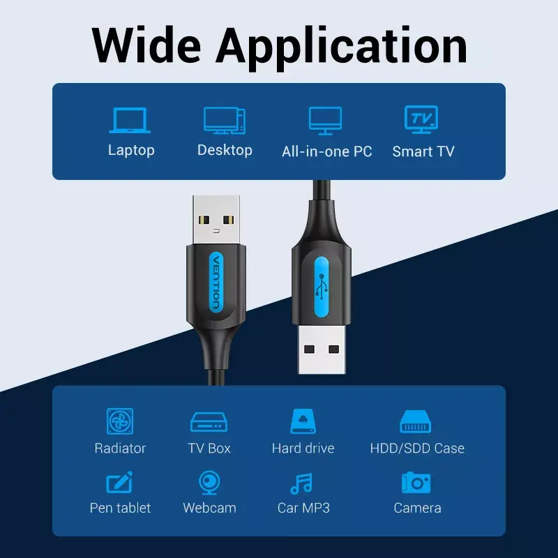 Kabel USB 2.0 A–A Vention 2 m, czarny PVC, USB A na USB A, 0,48 Gbit/s