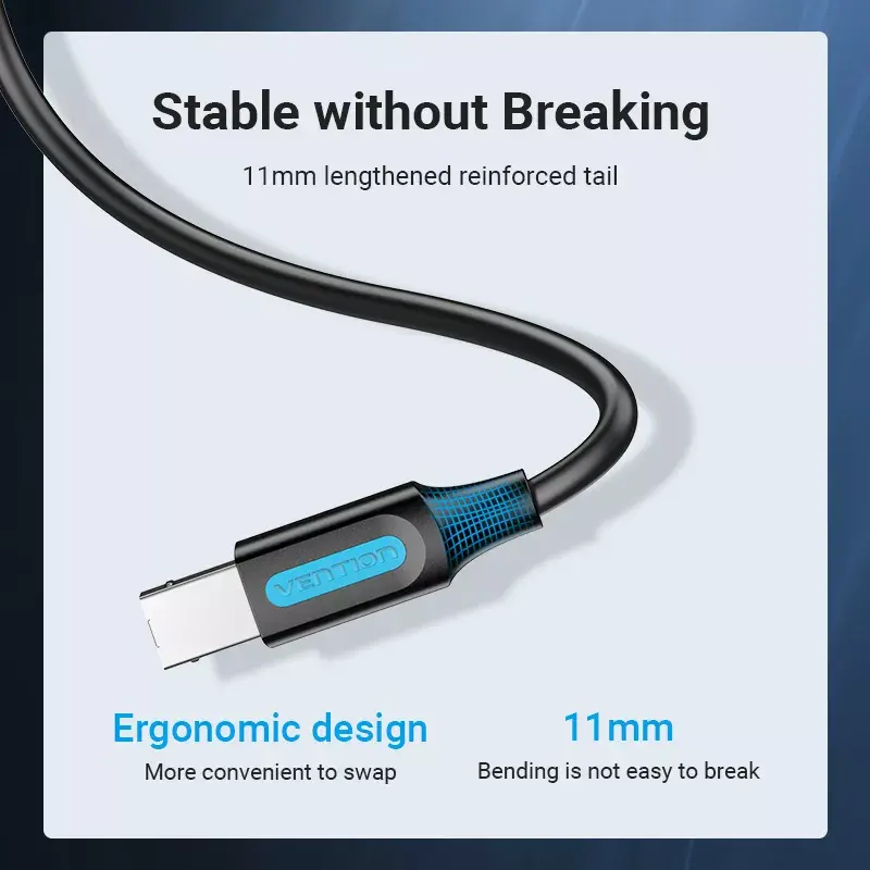 Kabel USB 2.0 A męski na B męski 3 m — Vention — czarny PVC, 480 Mbps, 2 A