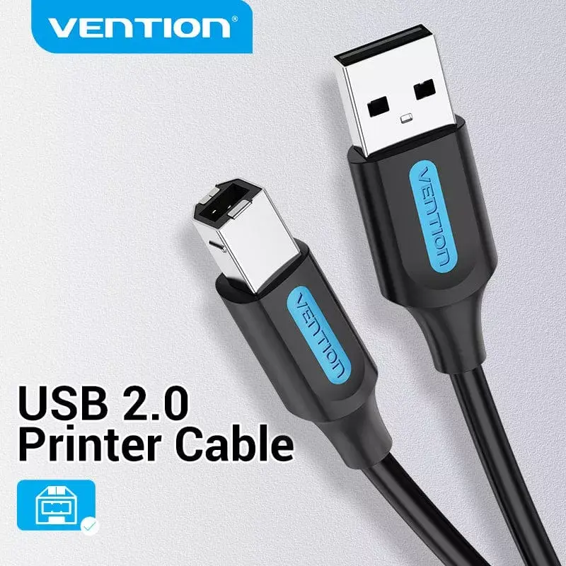 Kabel USB 2.0 A męski na B męski 3 m — Vention — czarny PVC, 480 Mbps, 2 A