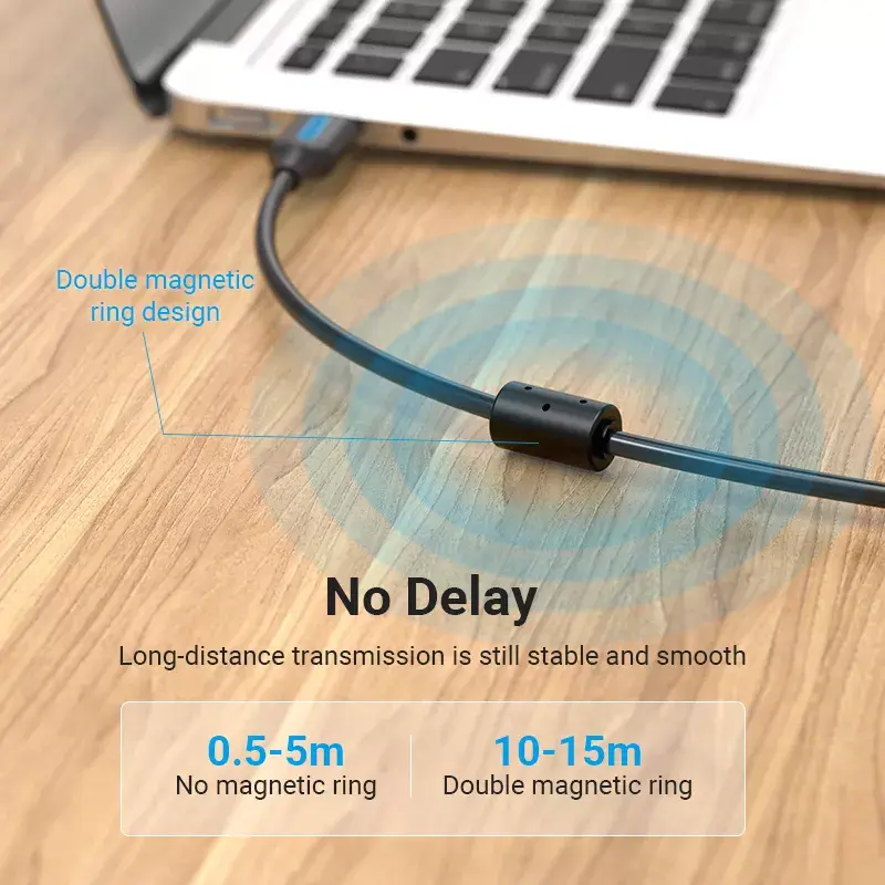Kabel USB 2.0 A męski na B męski 3 m — Vention — czarny PVC, 480 Mbps, 2 A