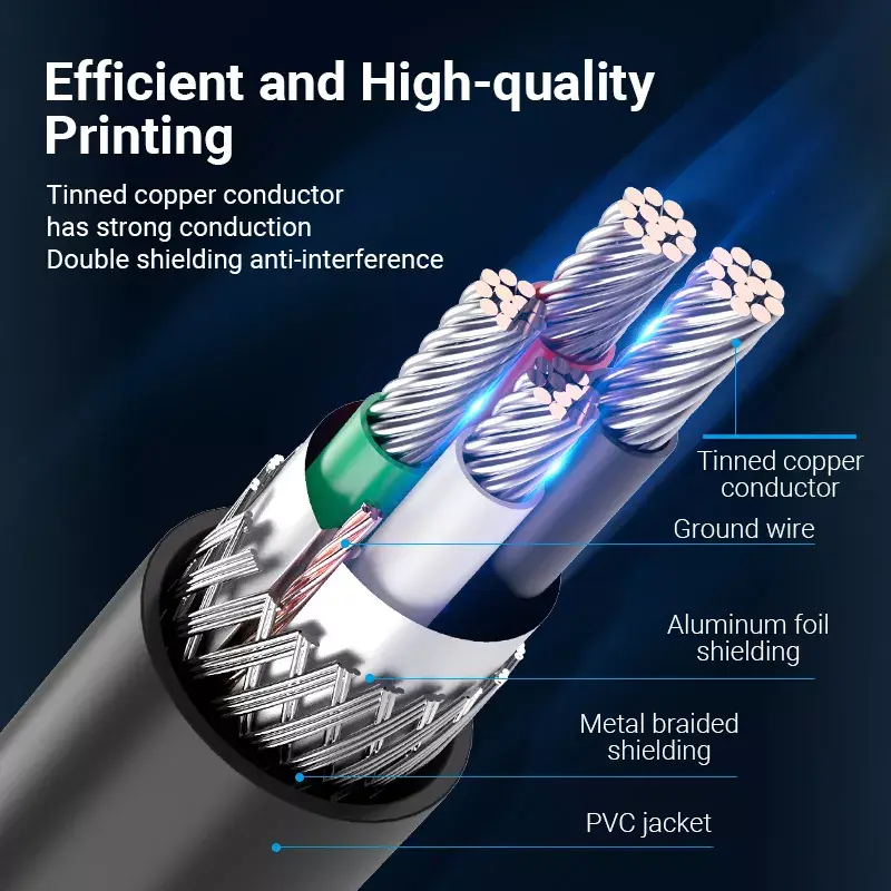 Kabel USB 2.0 A męski na B męski 3 m — Vention — czarny PVC, 480 Mbps, 2 A
