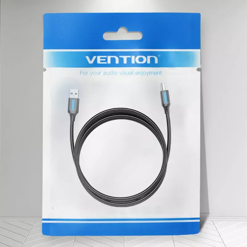 Kabel USB 2.0 A męski na B męski Vention COQBJ, 0,5 m, czarny, płaszcz PVC, 2 A, 0,48 Gbit/s