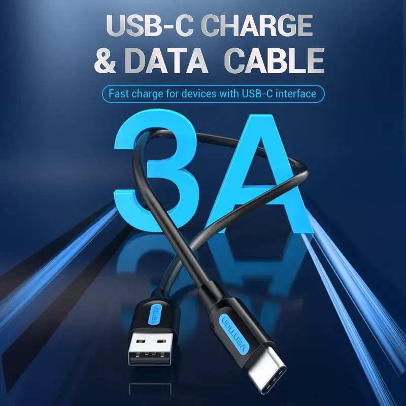 Kabel Vention USB 2.0 A Męski na C Męski 3A 0,5M Czarny