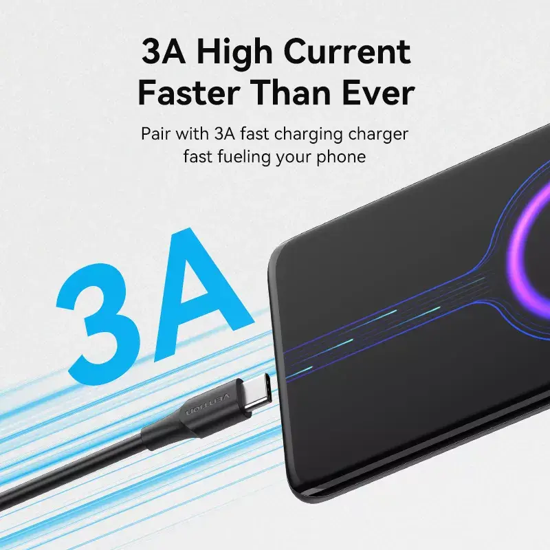 Vention USB 2.0 A Męski na C Męski Kabel 3A 0,5M Czarny