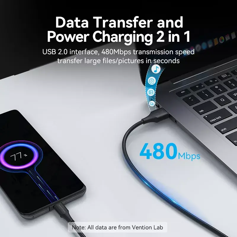 Vention USB 2.0 A Męski na C Męski Kabel 3A 0,5M Czarny