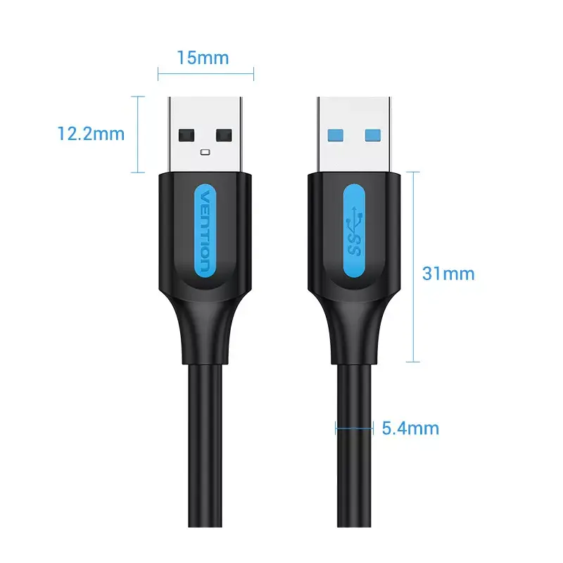 Kabel USB A do A Vention CONBD 0,5 m, USB 3.2 Gen 1 (5 Gbit/s), czarny