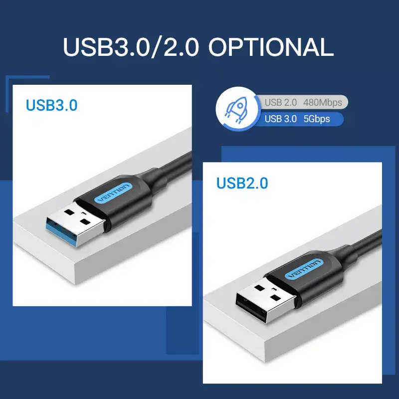 Kabel USB A do A Vention CONBD 0,5 m, USB 3.2 Gen 1 (5 Gbit/s), czarny