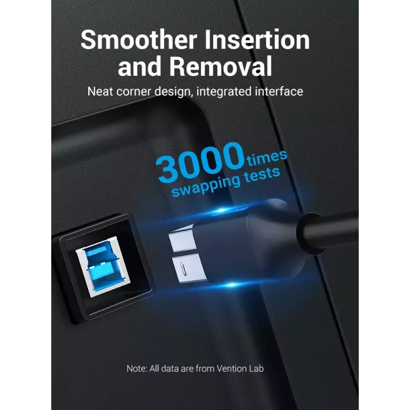 Kabel Vention USB 3.0 A na B 3 m — USB 3.2 Gen 1 (5 Gbit/s), Czarny, Złącza niklowane