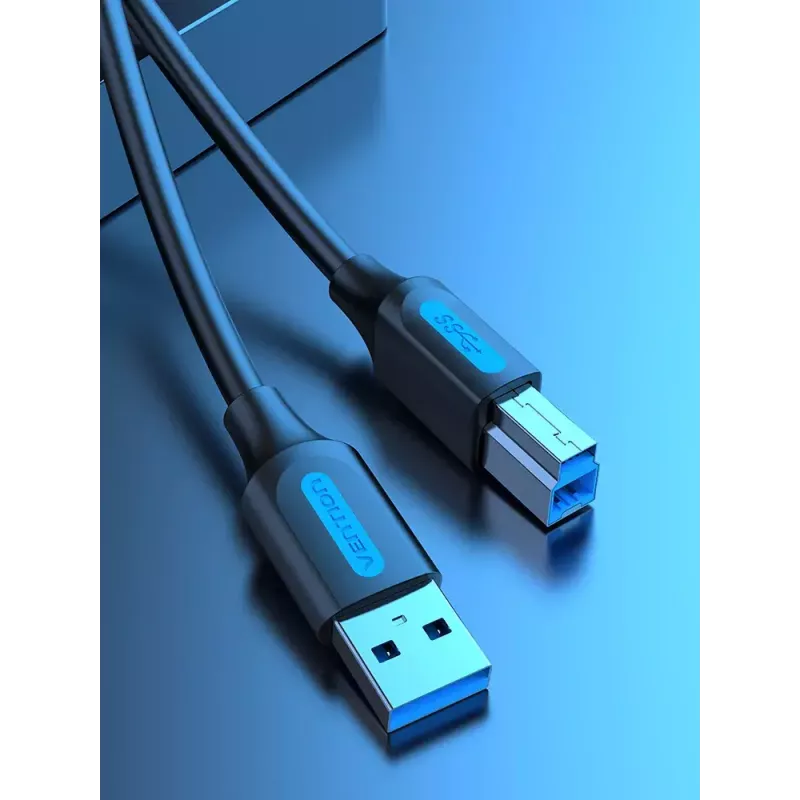 Kabel Vention USB 3.0 A na B 3 m — USB 3.2 Gen 1 (5 Gbit/s), Czarny, Złącza niklowane